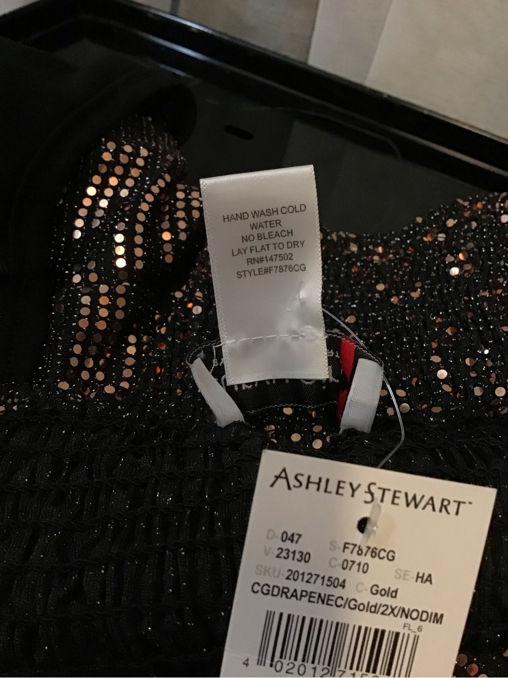260 Halter Top w/ Dramatic Cowl neckline Pointed V Shape  with Gold Sequin Trim - Picture 5 of 8